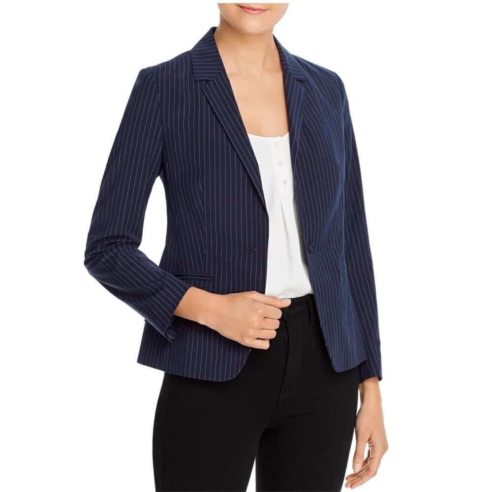 NWT Cupcakes & Cashmere Night Sky Dark Blue Navy Pinstripe Pocket Blazer Size M
